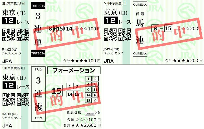2025年ジャパンカップ的中馬券